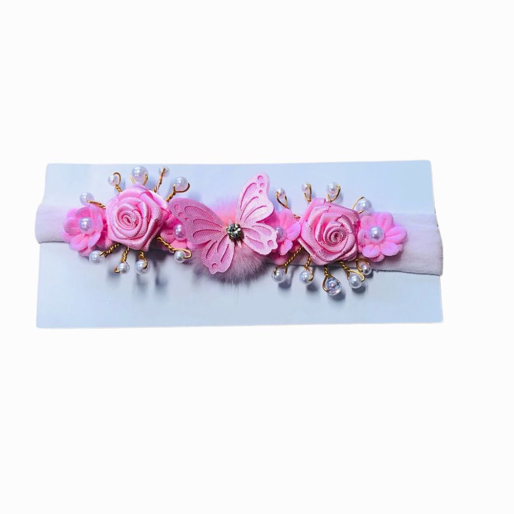 FAIXINHA DE CABELO ROSA COM APLIQUE DE BORBOLETA