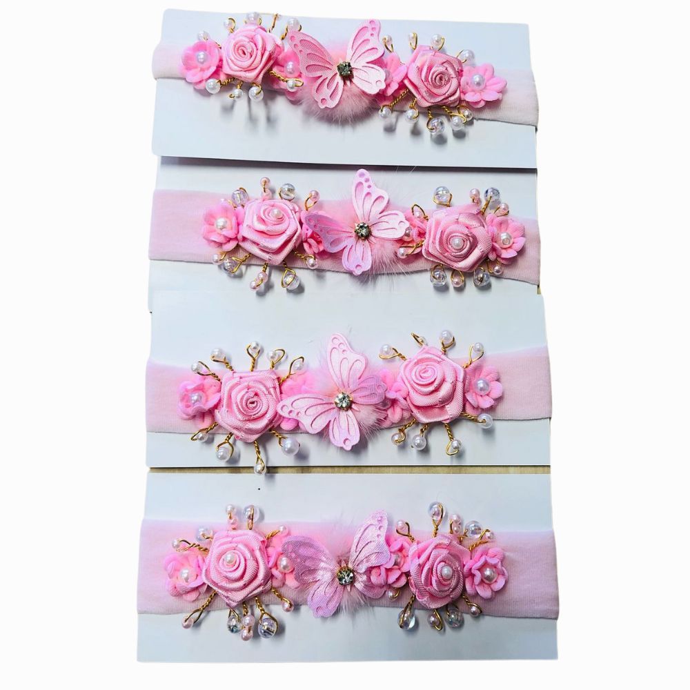 FAIXINHA DE CABELO ROSA COM APLIQUE DE BORBOLETA
