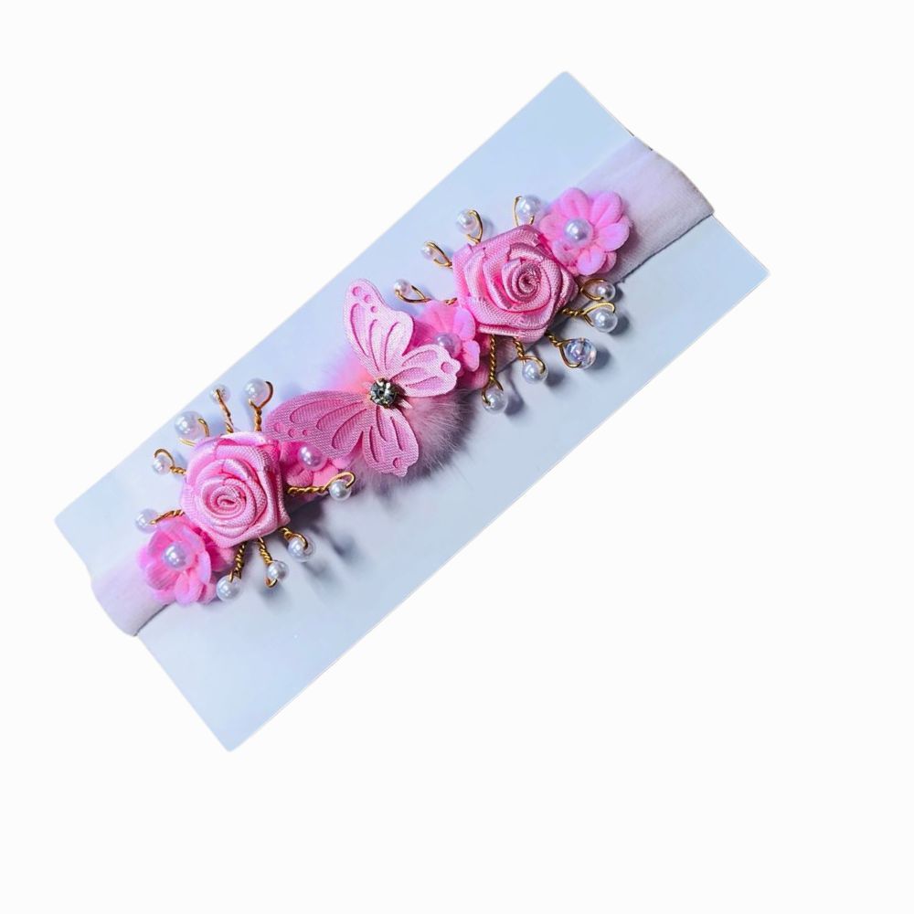 FAIXINHA DE CABELO ROSA COM APLIQUE DE BORBOLETA