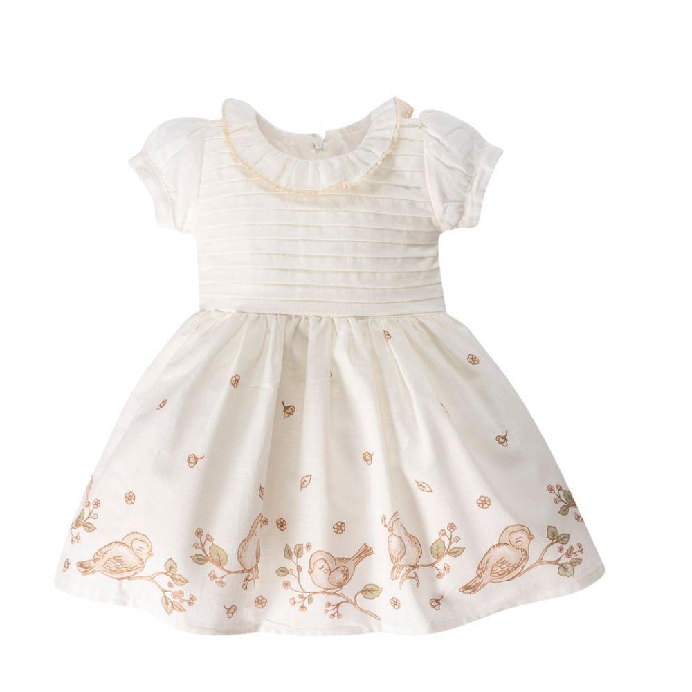   VESTIDO PASSARINHOS BEBÊ MANGA CURTA COM BOLERINHO