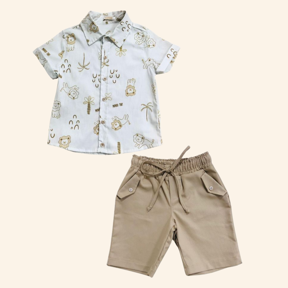 CONJUNTO INFANTIL MENINO CAMISA E BERMUDA SAFARI