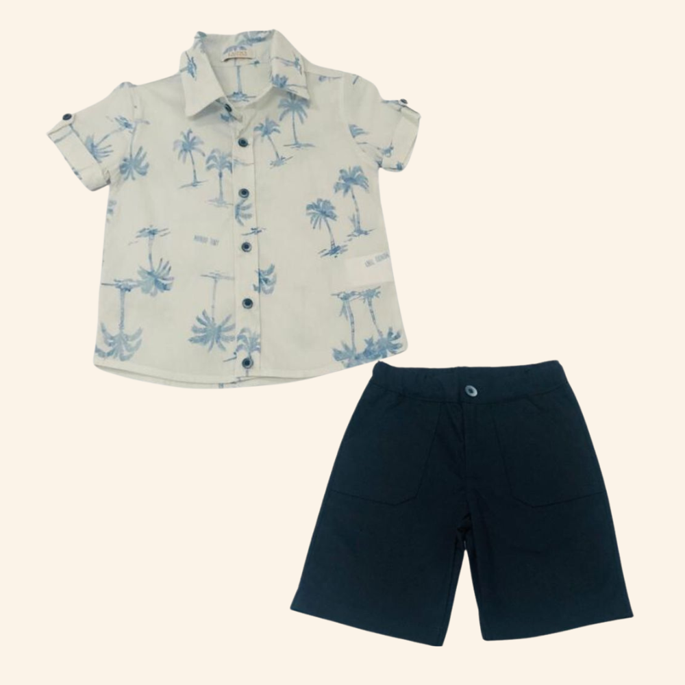 CONJUNTO INFANTIL MENINO BERMUDA E CAMISA COQUEIROS