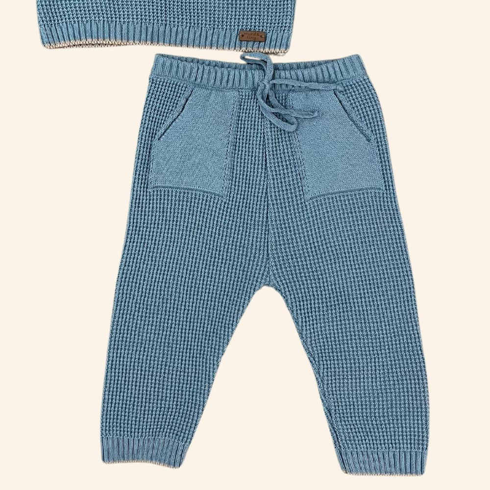 CONJUNTO BEBÊ MENINO  BLUSA E CALÇA EM TRICÔ URSINHO AZUL
