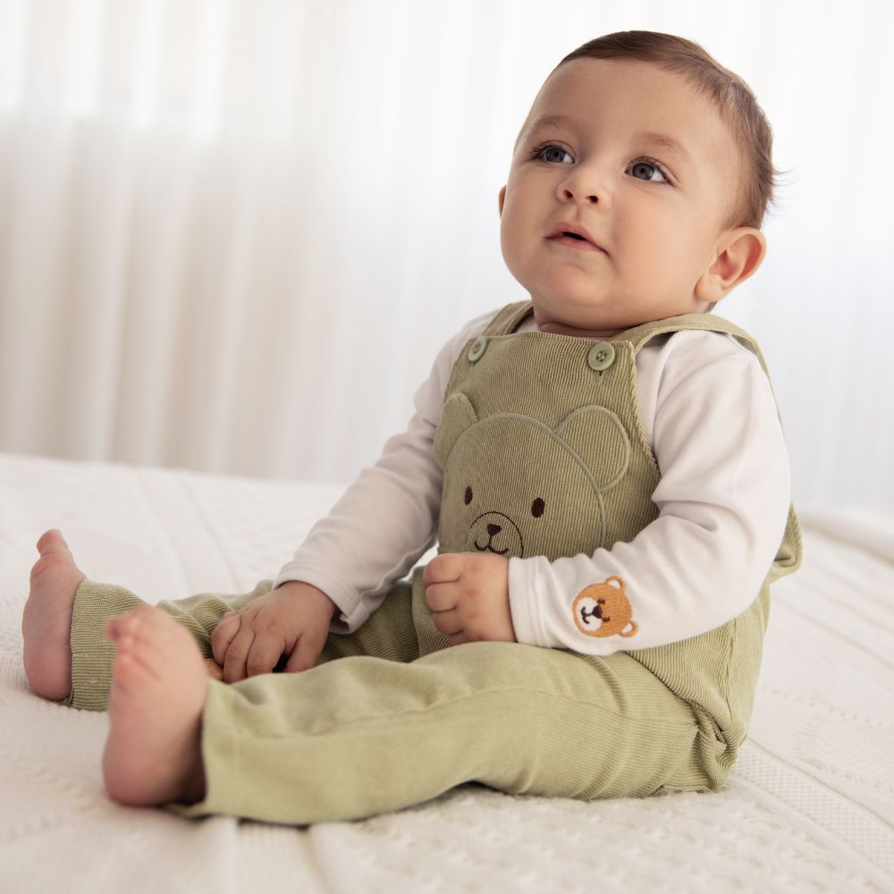 CONJUNTO BEBÊ MENINO JARDINEIRA LONGA URSINHO E BODY 