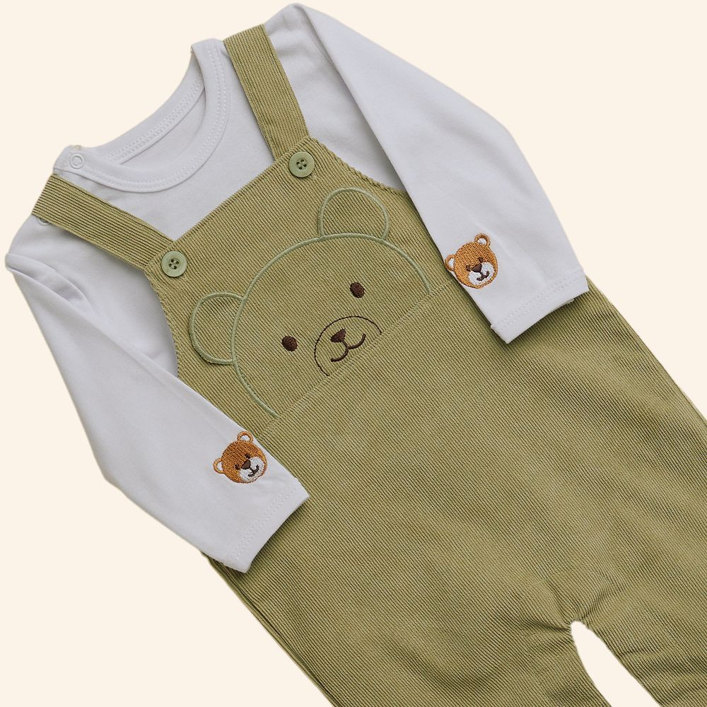 CONJUNTO BEBÊ MENINO JARDINEIRA LONGA URSINHO E BODY 