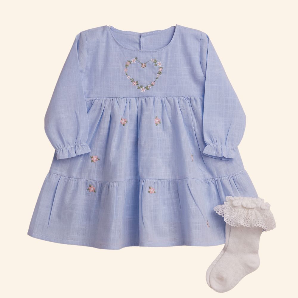 VESTIDO BEBÊ MENINA MANGA LONGA COM MEIA DE BABADINHO