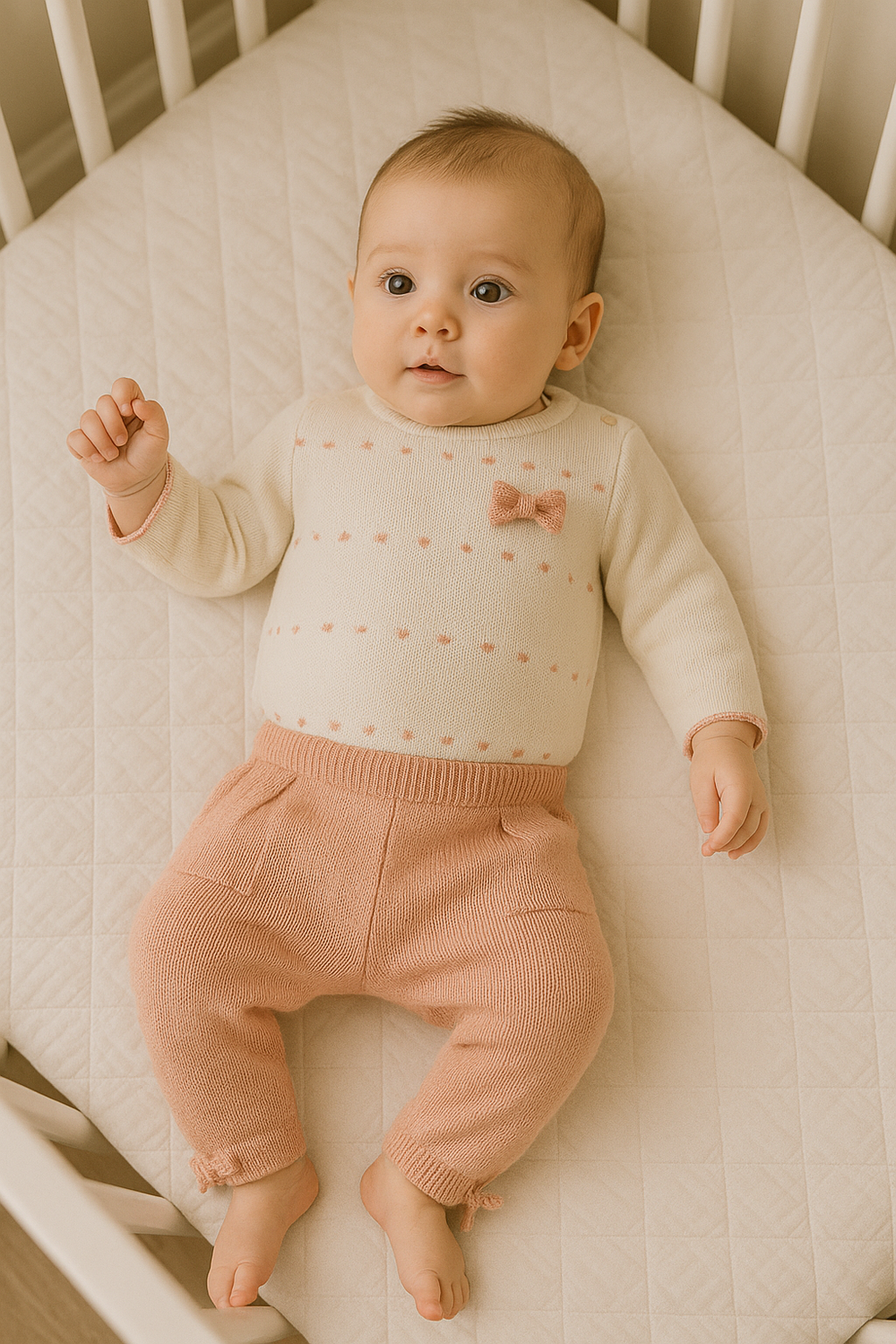 Conjunto Bebê Menina com Body Laços e Legging de Tricô Rosê