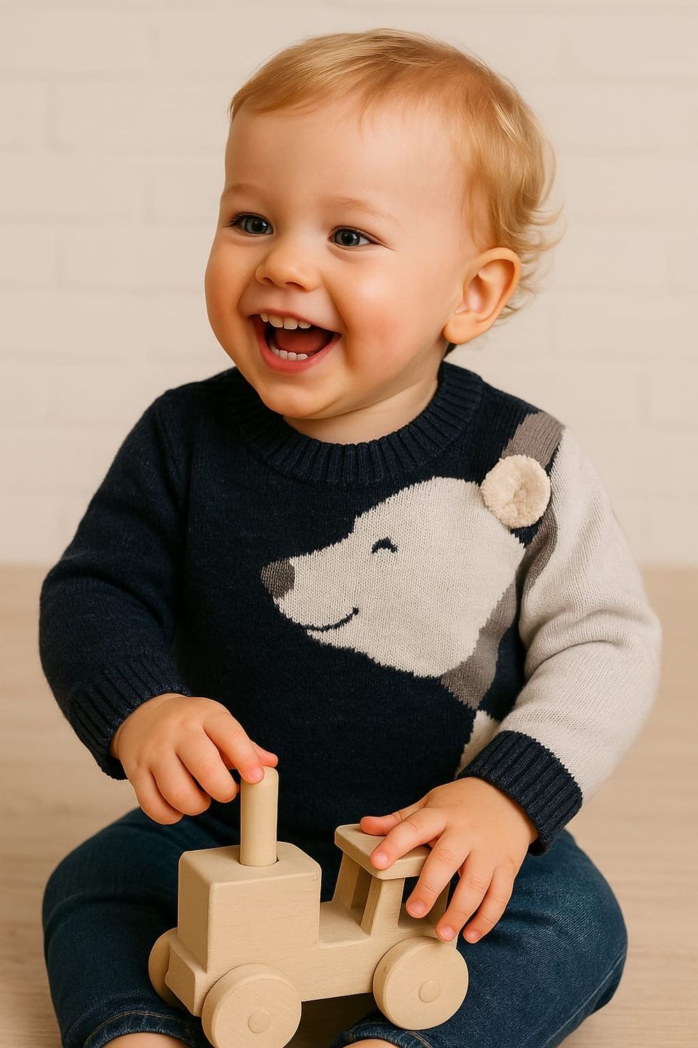 SUÉTER DE TRICÔ INFANTIL ESTAMPA URSO POLAR AZUL