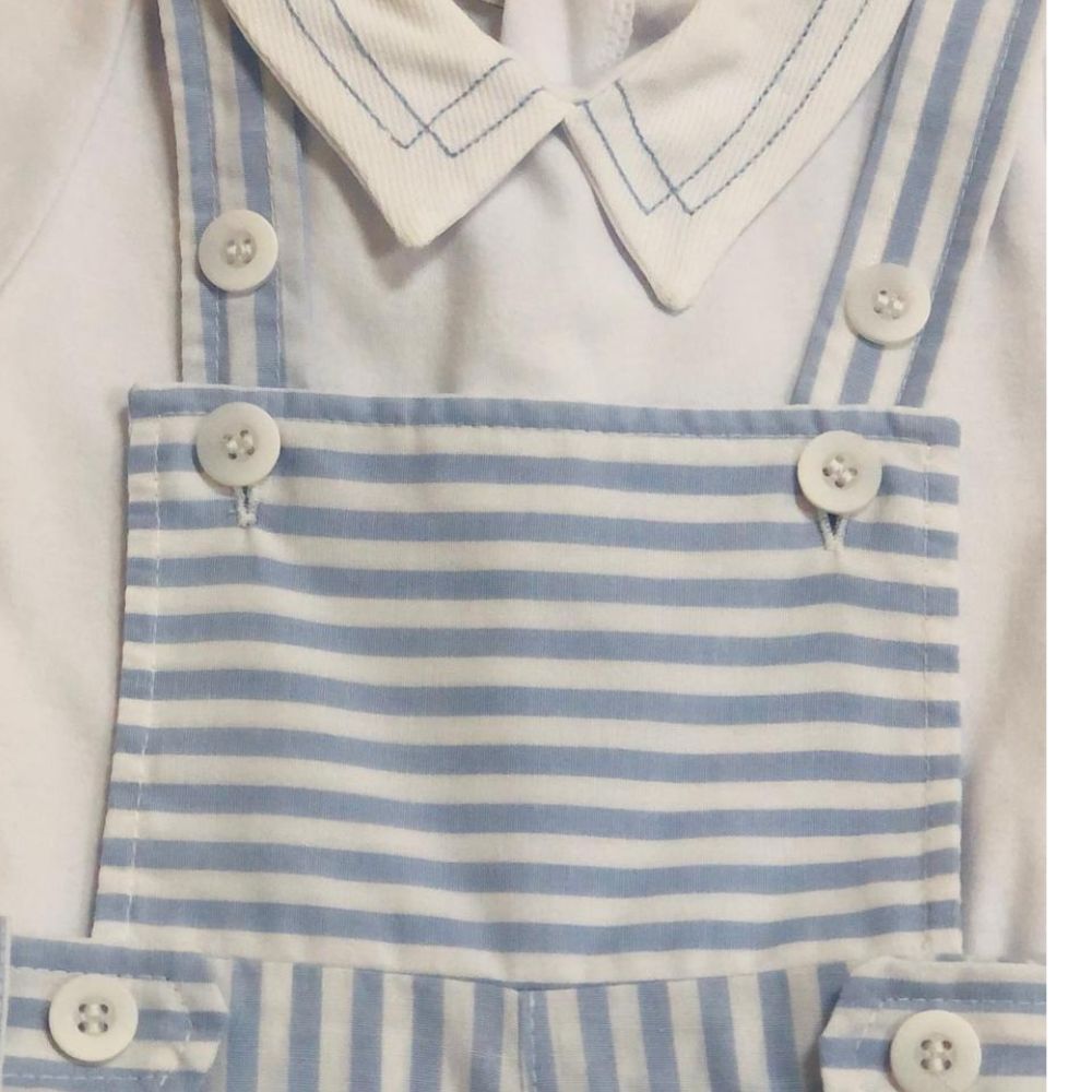 CONJUNTO CURTO BEBÊ MENINO BODY E JARDINEIRA LISTRADA