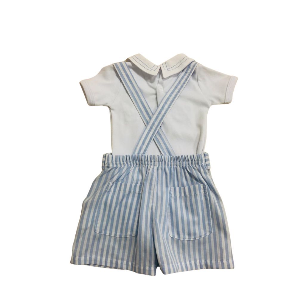 CONJUNTO CURTO BEBÊ MENINO BODY E JARDINEIRA LISTRADA