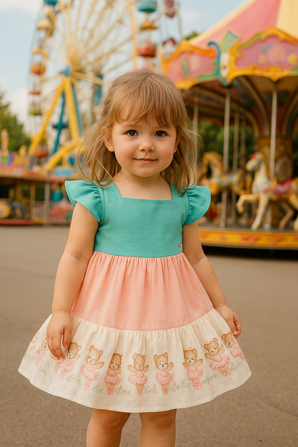 VESTIDO COLORIDO INFANTIL ESTAMPA URSINHA BAILARINA