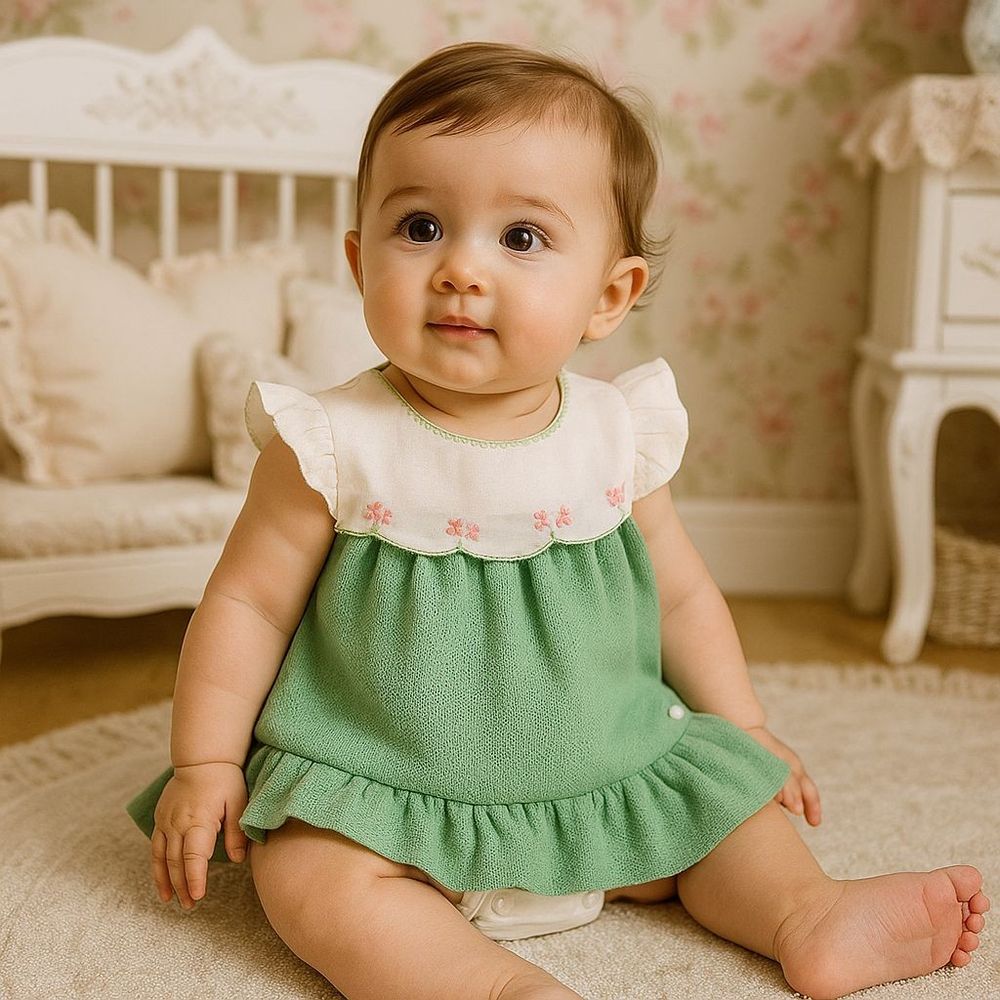 BODY  BEBÊ COM VESTIDO SOBREPOSTO BORDADO FLORES