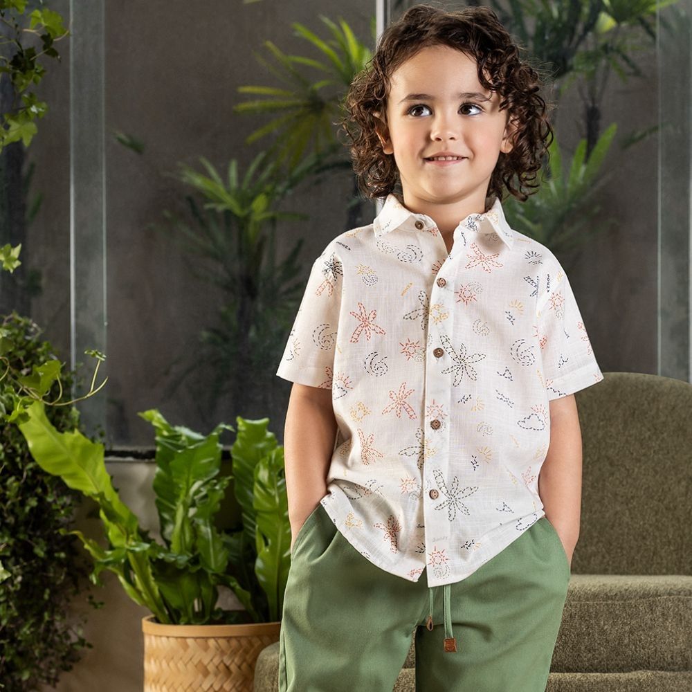 CONJUNTO INFANTIL MENINO CAMISA MANGA CURTA ESTAMPADA E BERMUDA