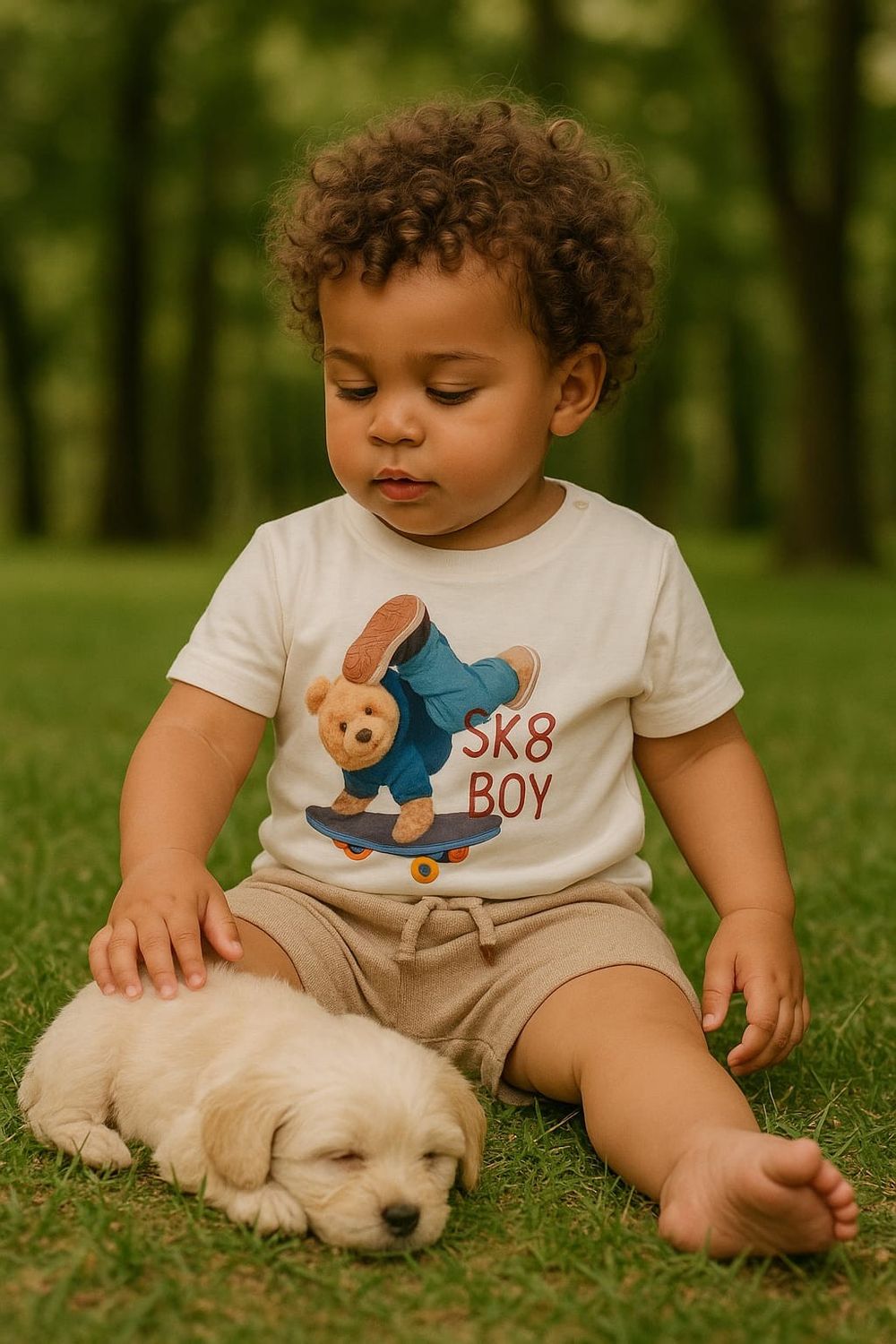 Conjunto Curto Infantil Menino Urso No Skate