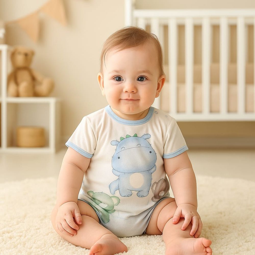 MACACÃO CURTO BEBÊ MENINO EM ALGODÃO