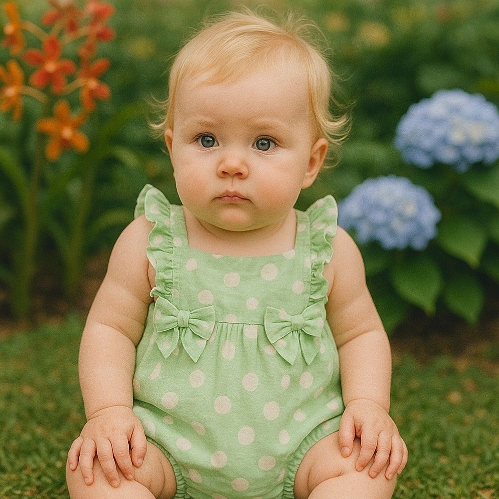 MACACÃO CURTO BEBÊ MENINA BOLINHAS 