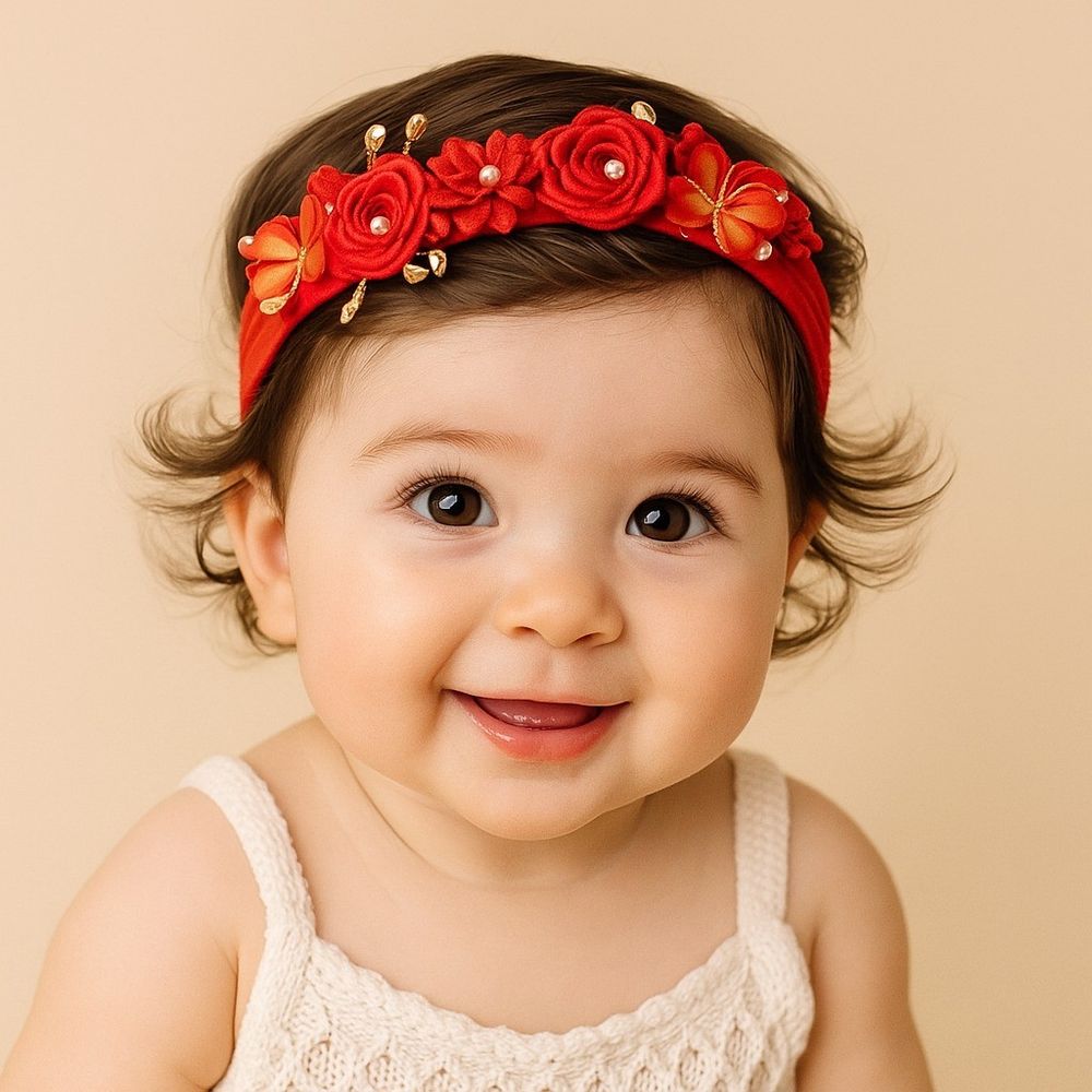 Faixa de Cabelo Bebê com Borboletas e Flores com Pérolas 
