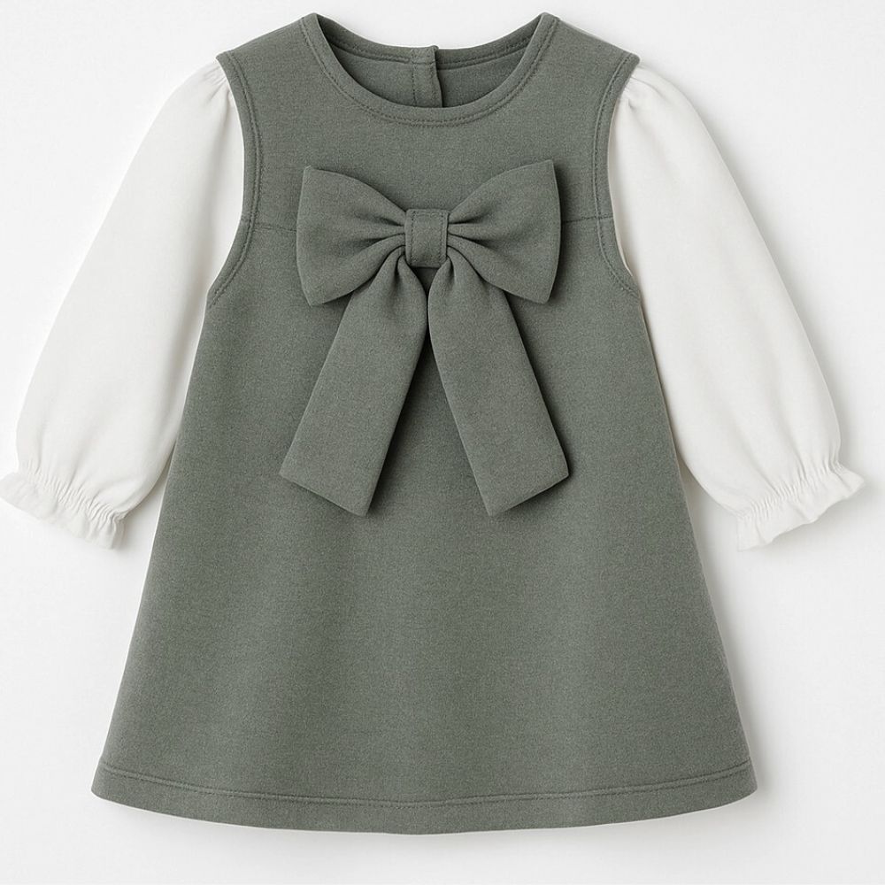 CONJUNTO BEBÊ MENINA BODY E VESTIDO EM SUEDE E MALHA CONFORT 