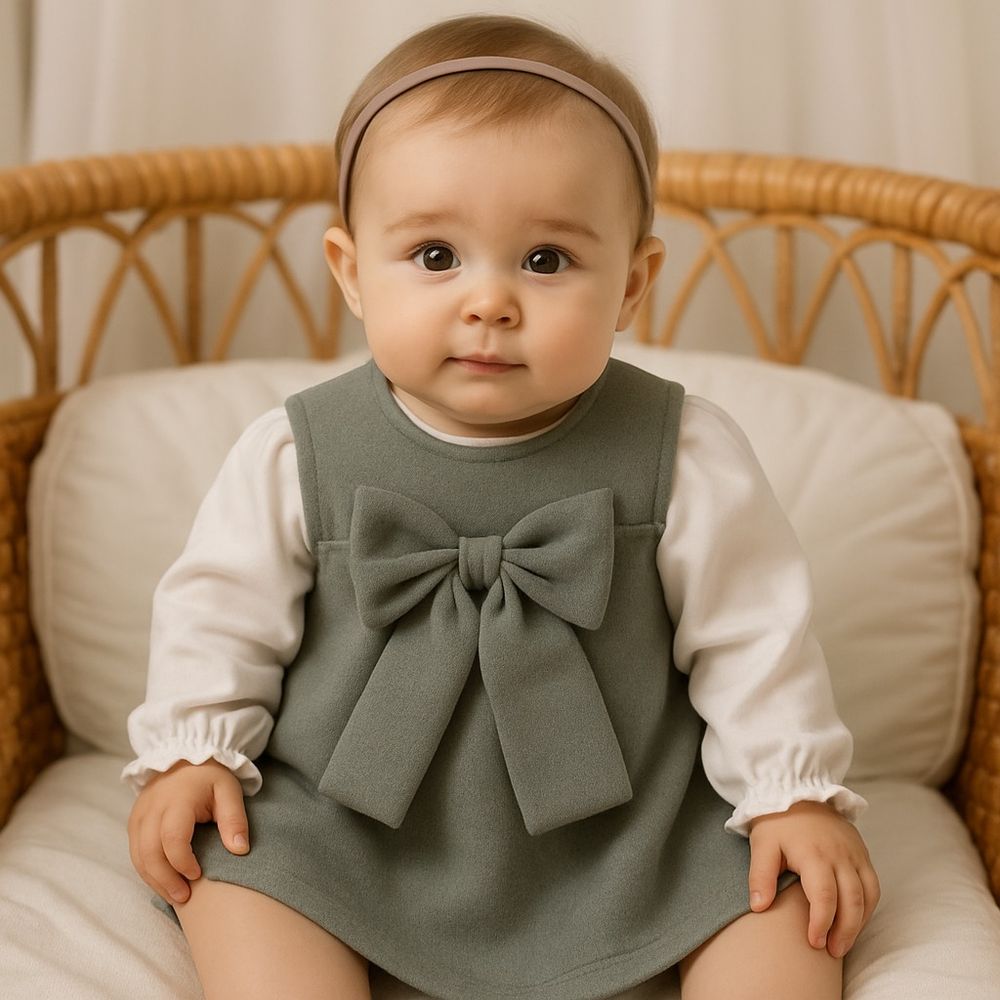CONJUNTO BEBÊ MENINA BODY E VESTIDO EM SUEDE E MALHA CONFORT 
