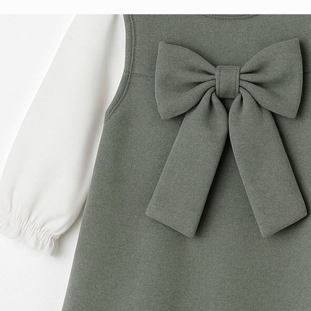 CONJUNTO BEBÊ MENINA BODY E VESTIDO EM SUEDE E MALHA CONFORT 