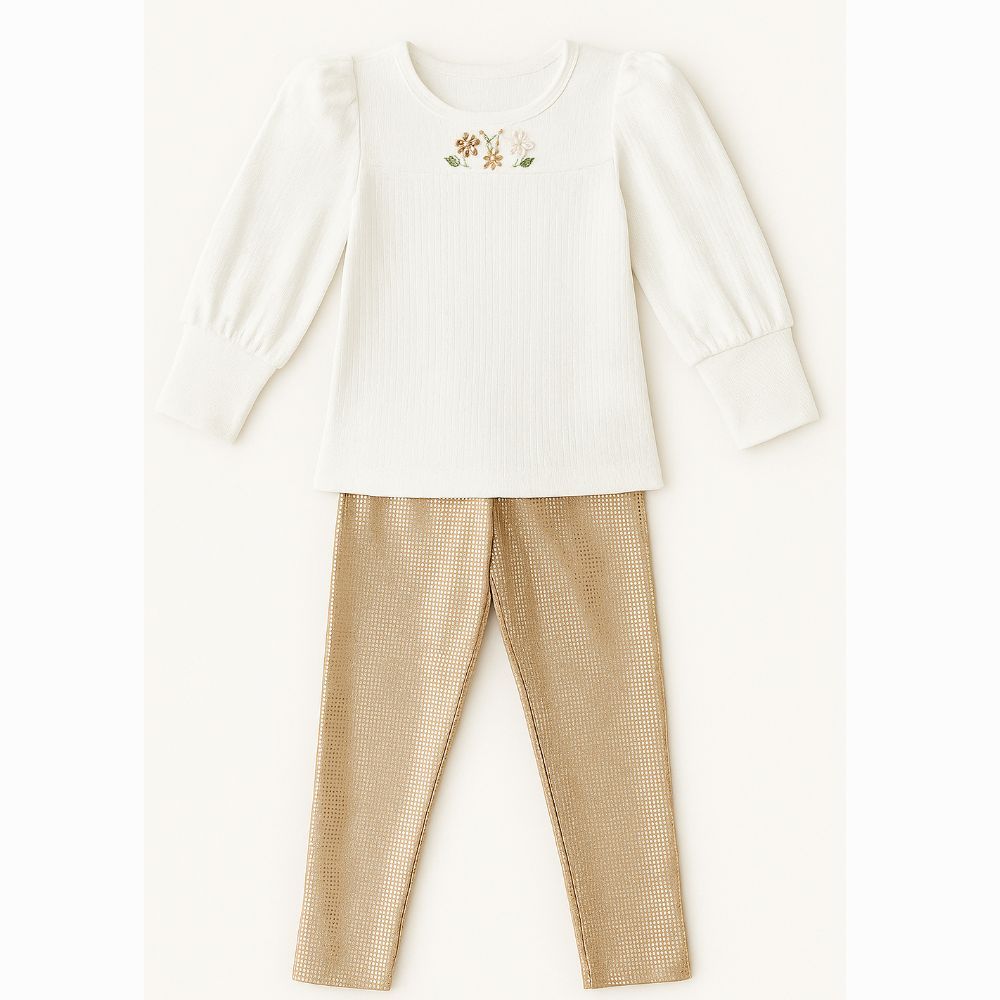 CONJUNTO INFANTIL MENINA BLUSA MANGA LONGA E CALÇA  EM VELUDO GLOW 