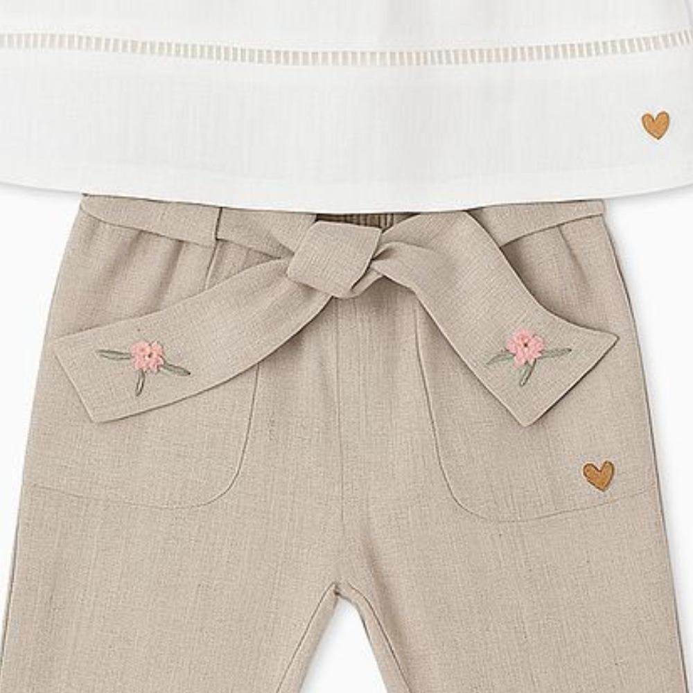 CONJUNTO INFANTIL MENINA BATA MANGA LONGA E CALÇA EM LINHO