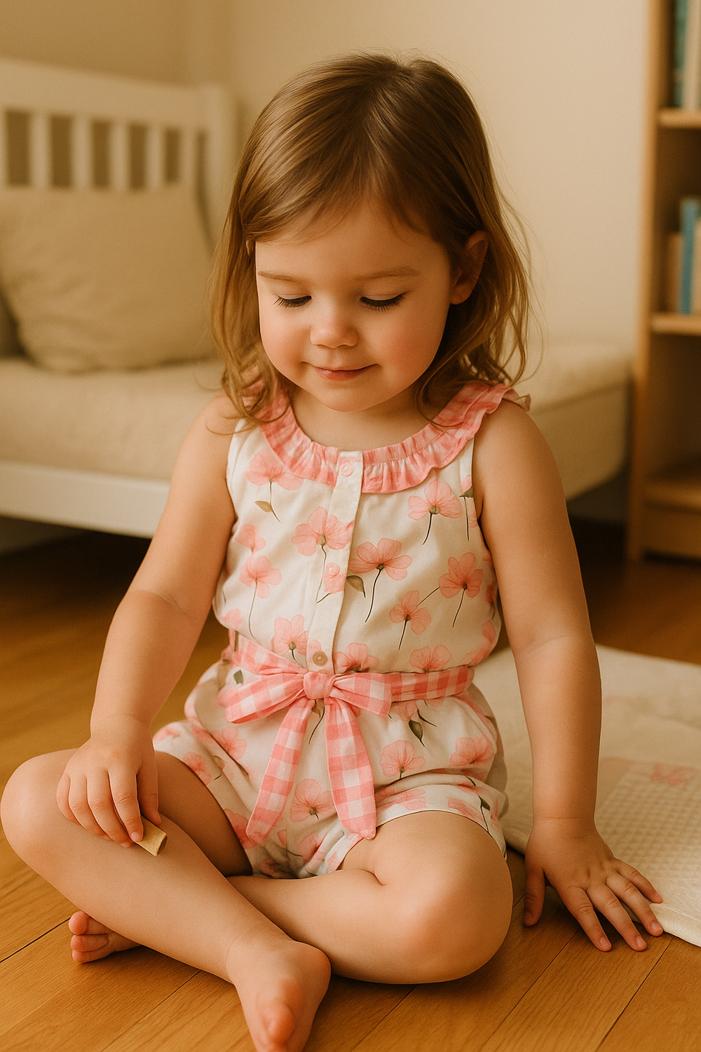 Macaquinho Infantil Floral Com Babado na Gola 