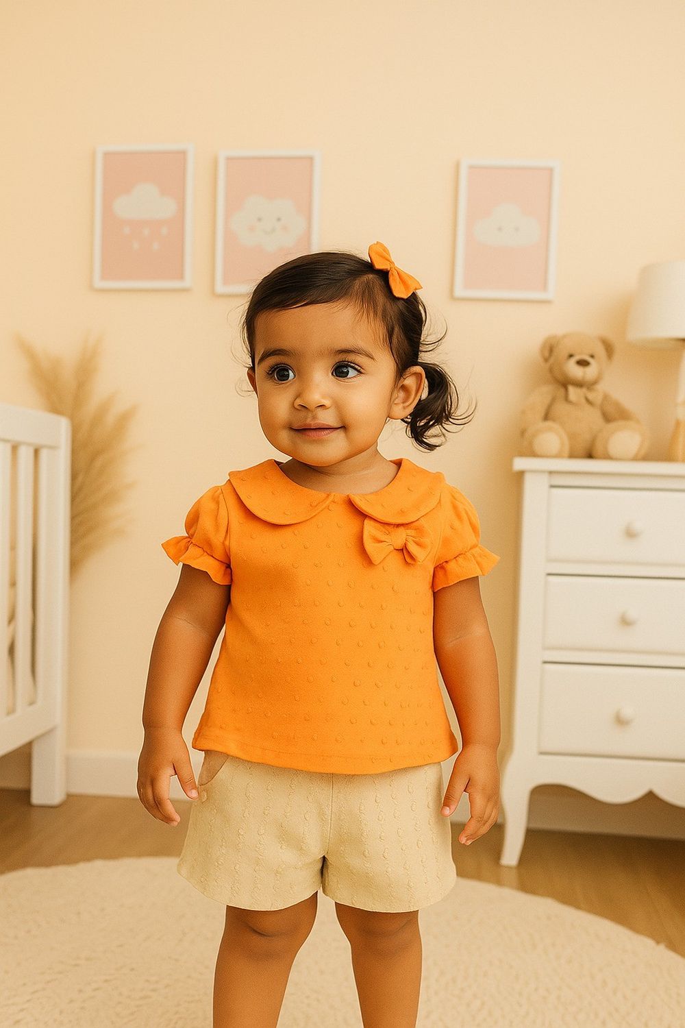 CONJUNTO INFANTIL SHORTS E BATA LARANJA