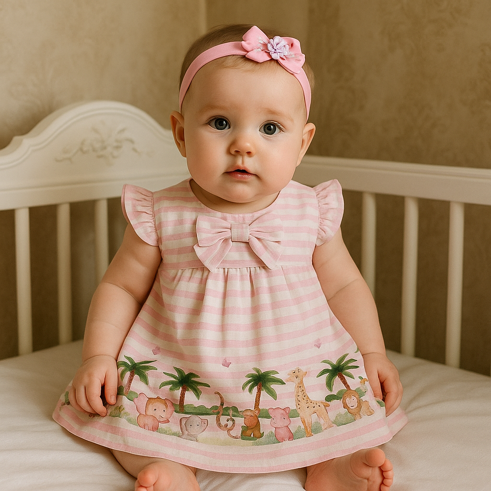 VESTIDO PARA BEBÊ ESTAMPA BICHINHOS NA FLORESTA