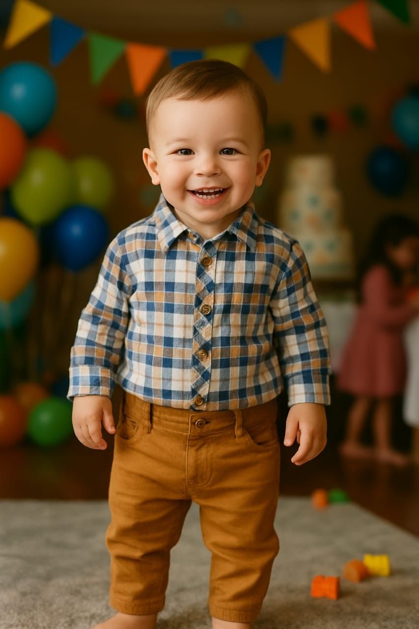 CONJUNTO INFANTIL MENINO CAMISA XADREZ E CALÇA DE SARJA