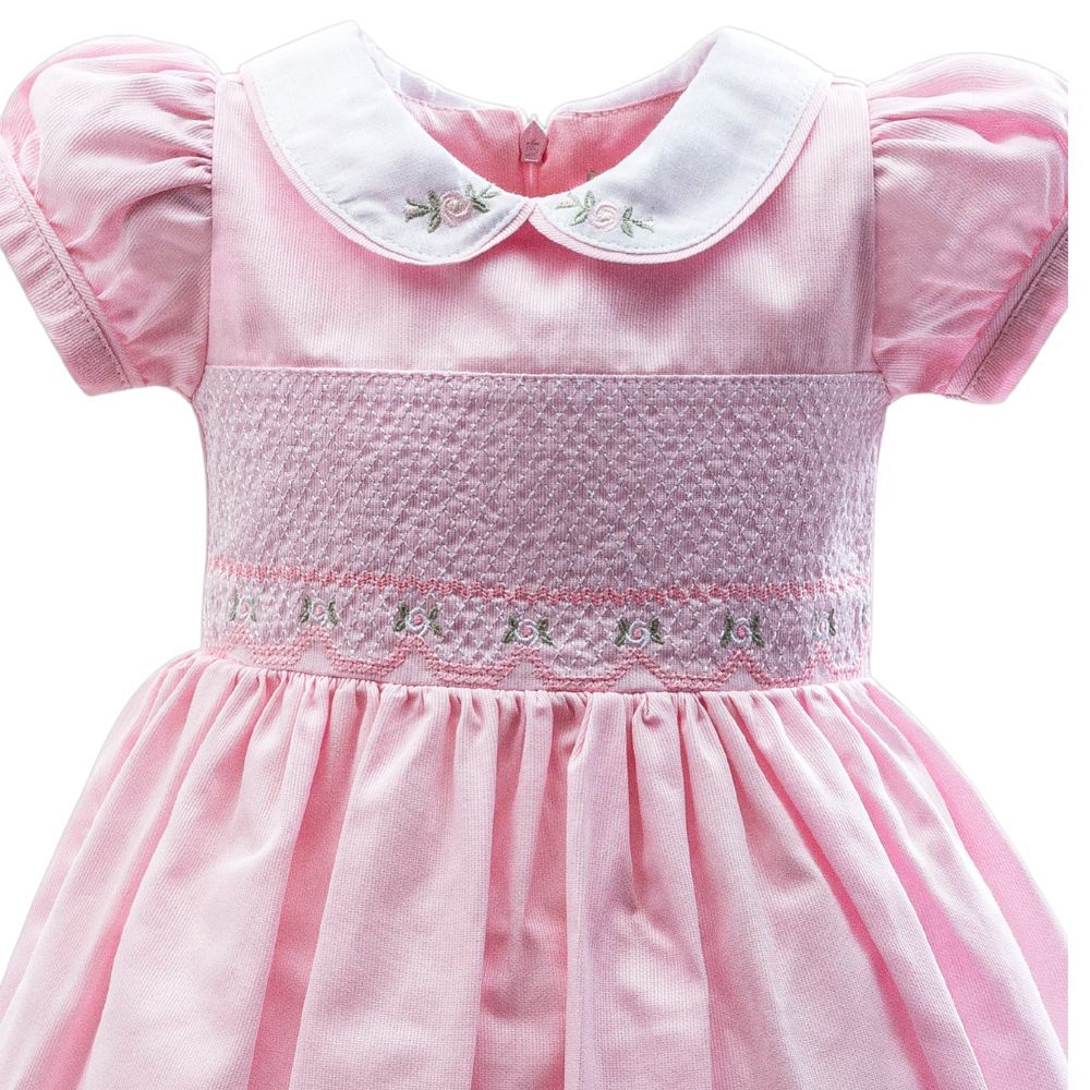 VESTIDO BEBÊ MENINA ROSA COM BORDADOS FLORAIS