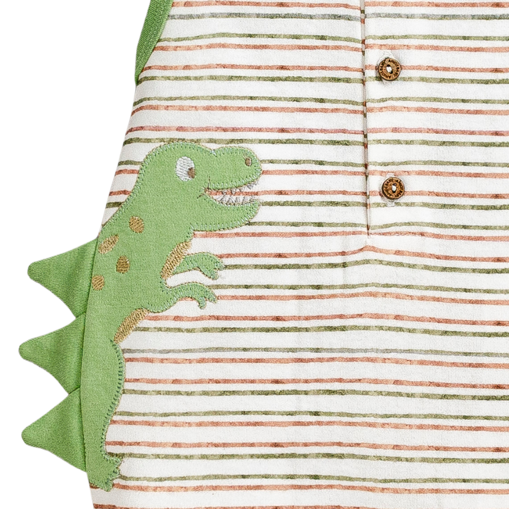 MACACÃO CURTO LISTRADO COM APLIQUE DINOSSAUROS
