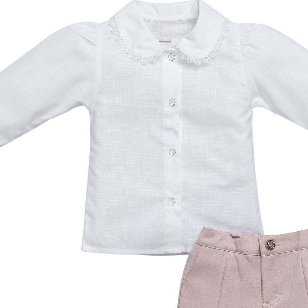 CONJUNTO INFANTIL MENINA CAMISA BATA BRANCA E SHORTS