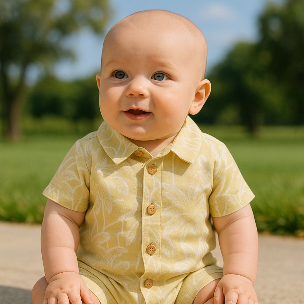 MACACÃO CURTO BEBÊ MENINO ESTAMPA TROPICAL