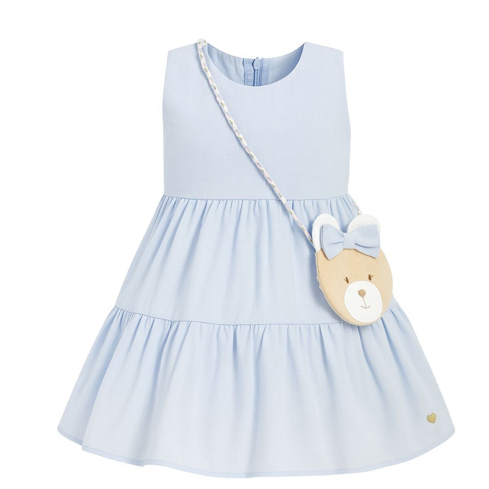 VESTIDO AZUL COM BOLSA URSINHA