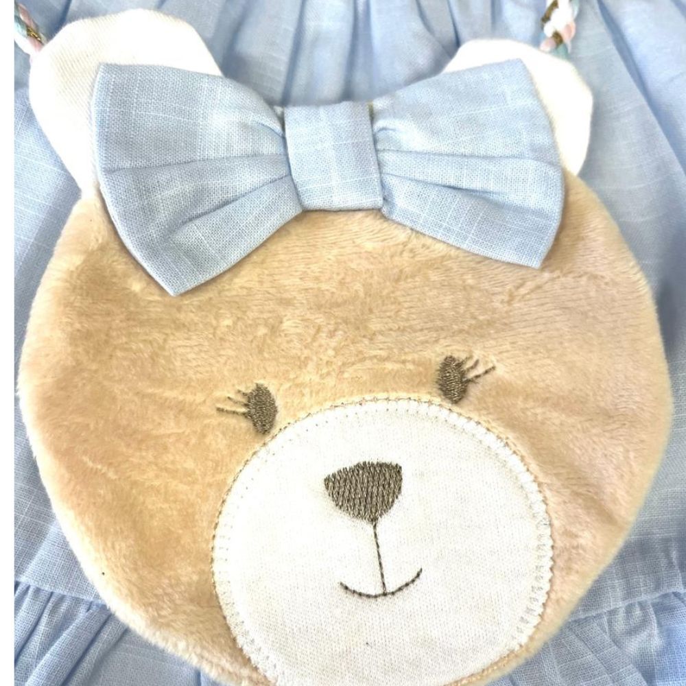 VESTIDO AZUL COM BOLSA URSINHA