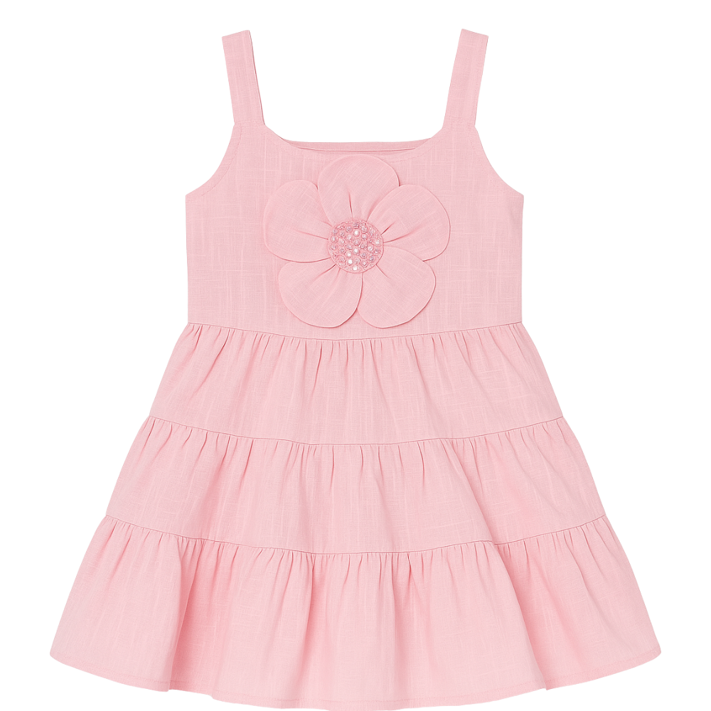 VESTIDO INFANTIL ROSA COM FLOR DELICADA