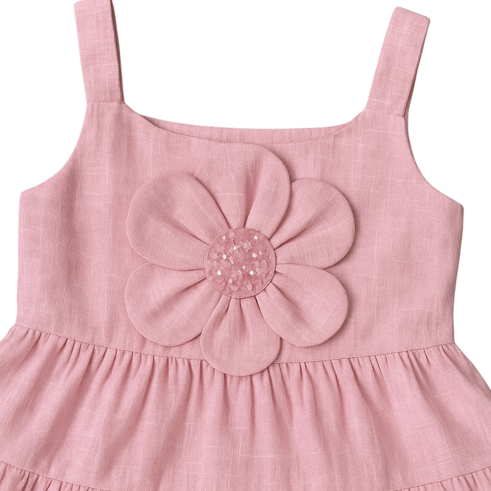 VESTIDO INFANTIL ROSA COM FLOR DELICADA