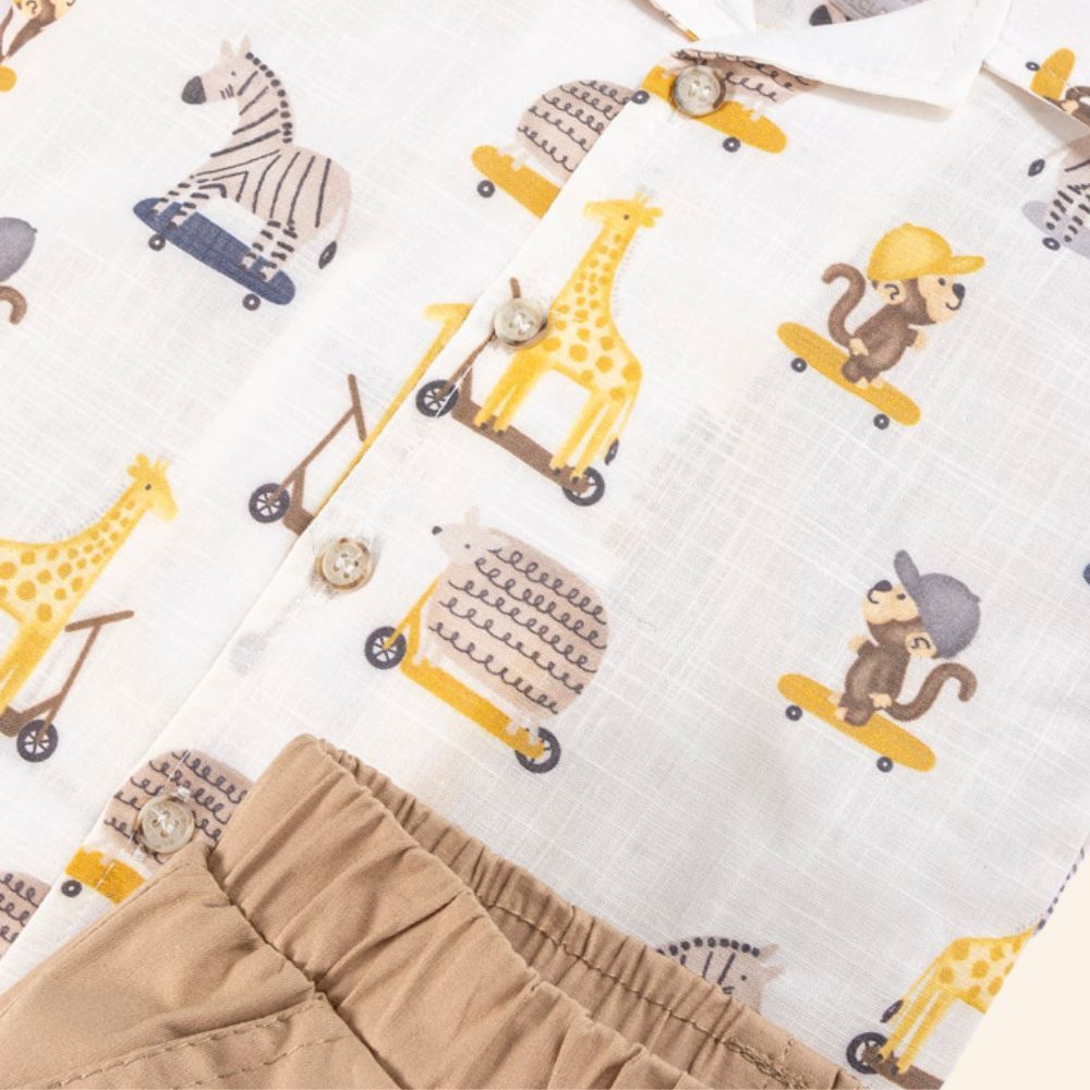 CONJUNTO BEBÊ MENINO CAMISA MANGA CURTA E BERMUDA DE SARJA