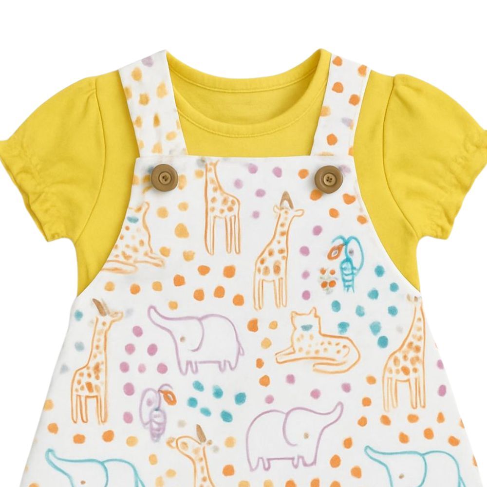 CONJUNTO CURTO MENINA SALOPETE ESTAMPADA COM BODY PARA BEBÊ