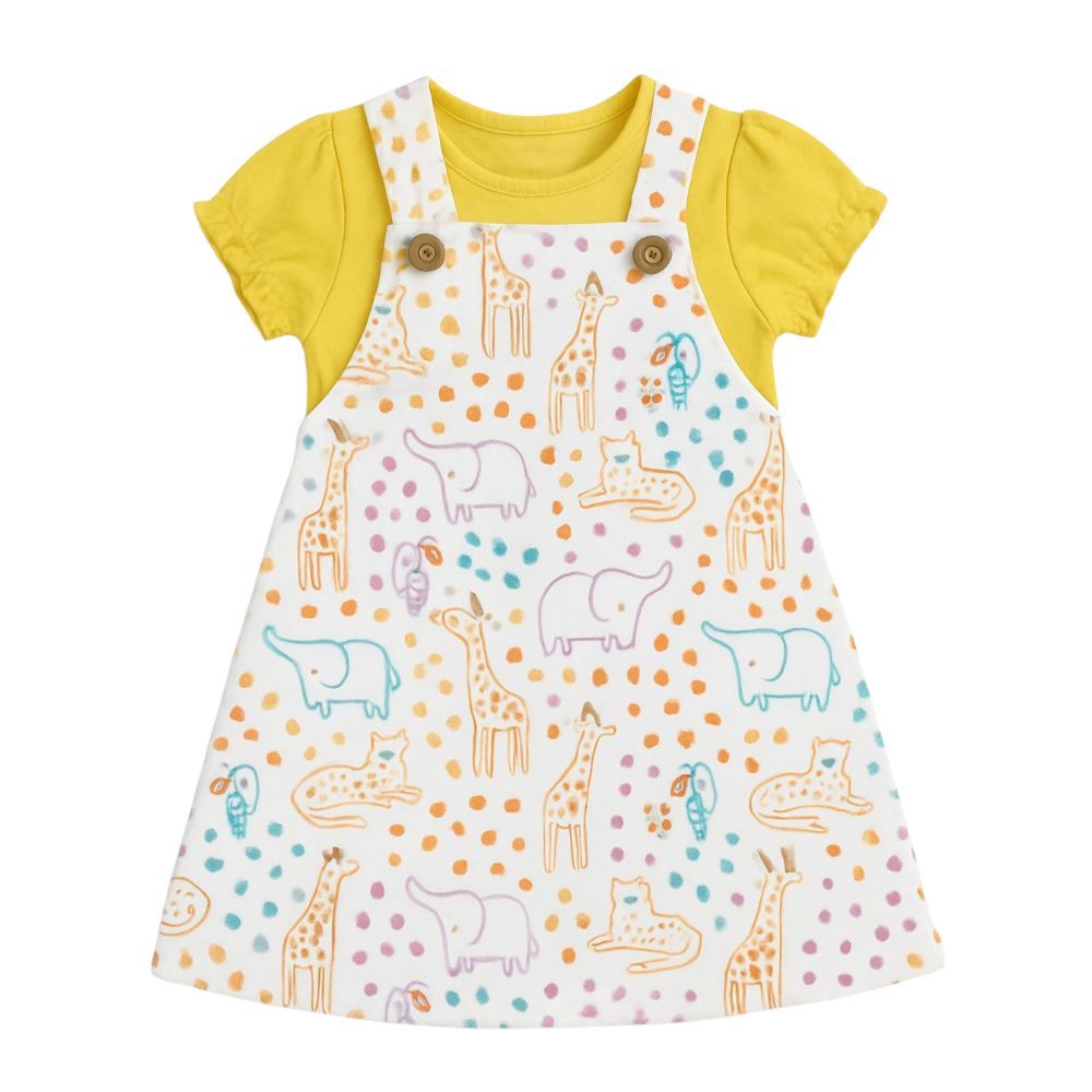 CONJUNTO CURTO MENINA SALOPETE ESTAMPADA COM BODY PARA BEBÊ