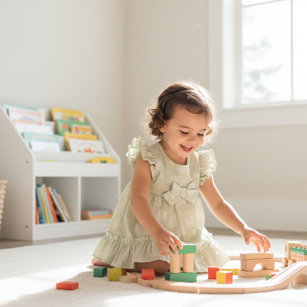 VESTIDO INFANTIL FOLHAGEM VERDE COM CALCINHA