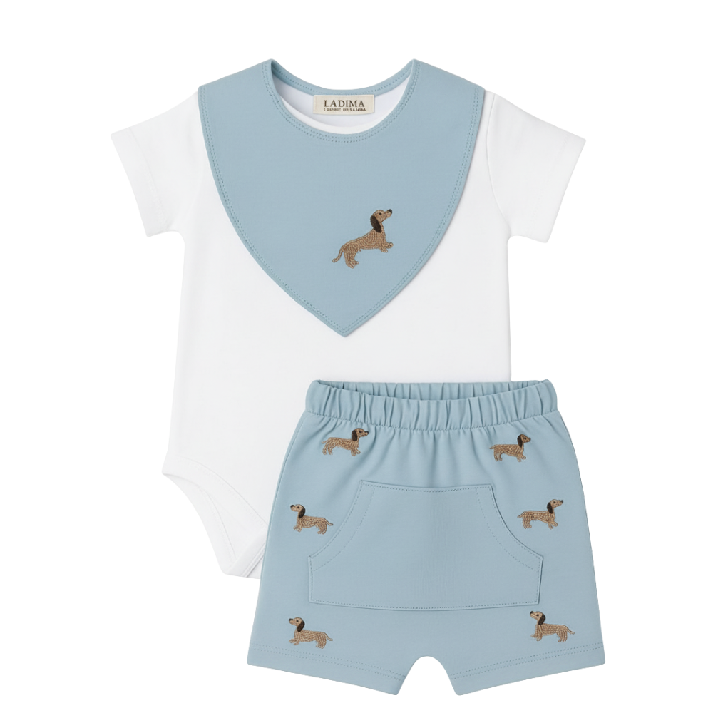 CONJUNTO BEBÊ MENINO 3 PEÇAS CACHORRINHO