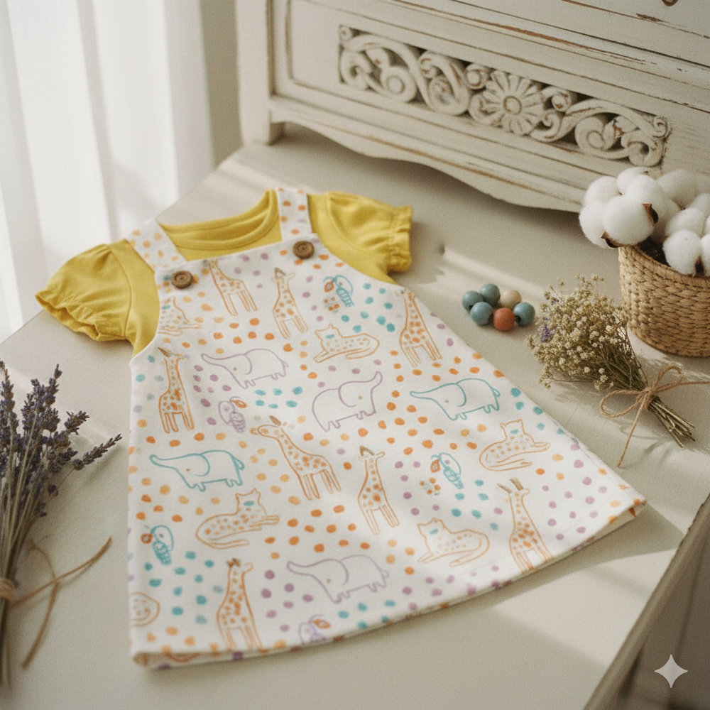 CONJUNTO CURTO MENINA SALOPETE ESTAMPADA COM BODY PARA BEBÊ