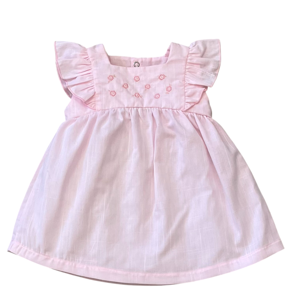 CONJUNTO BEBÊ VESTIDO+FAIXA  FLORES ROSA