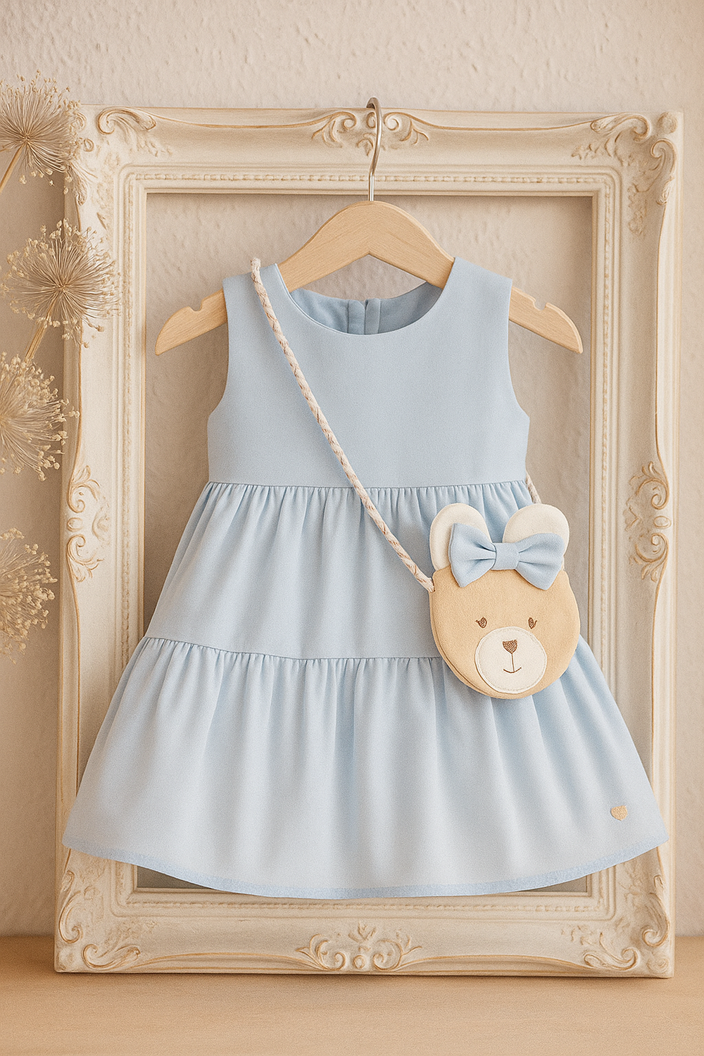 VESTIDO AZUL COM BOLSA URSINHA