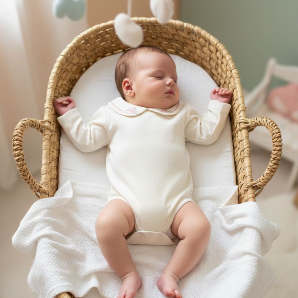 BODY BEBÊ MENINA CLÁSSICO DE ALGODÃO BORDADO