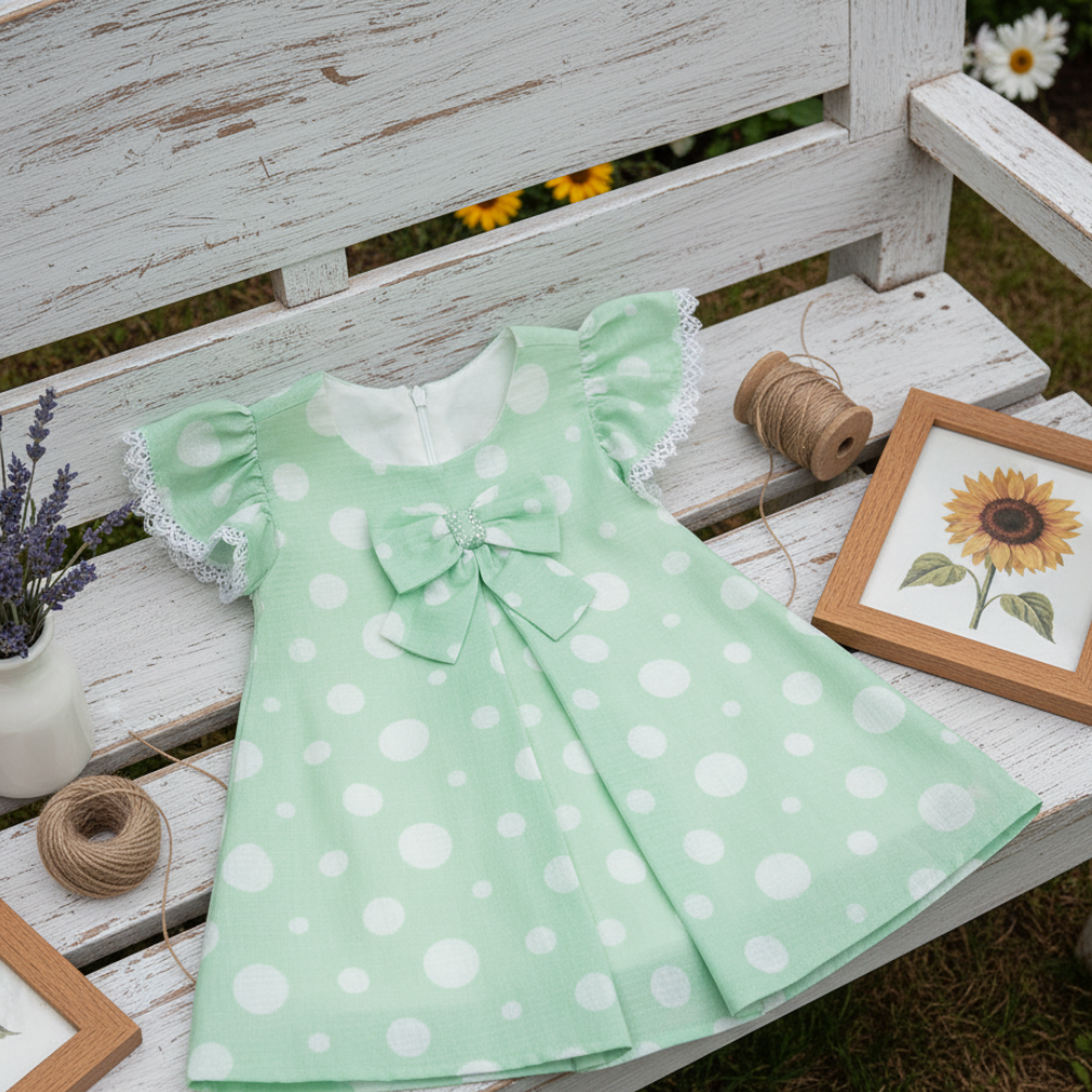 VESTIDO INFANTIL VERDE ESTAMPA  POÁ