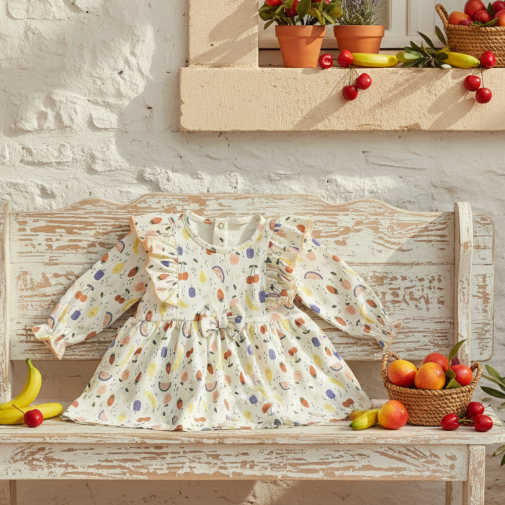 VESTIDO INFANTIL MANGA LONGA FRUTINHAS