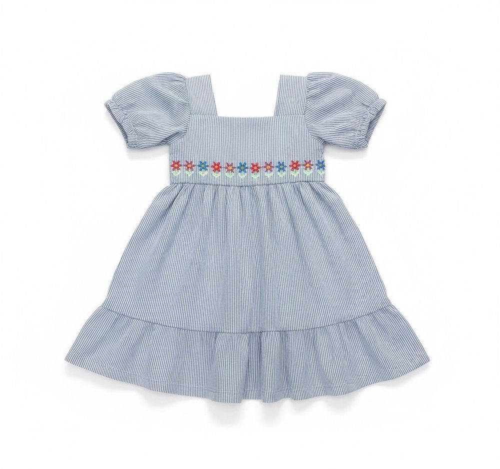 VESTIDO INFANTIL COM LISTRAS E BORDADO